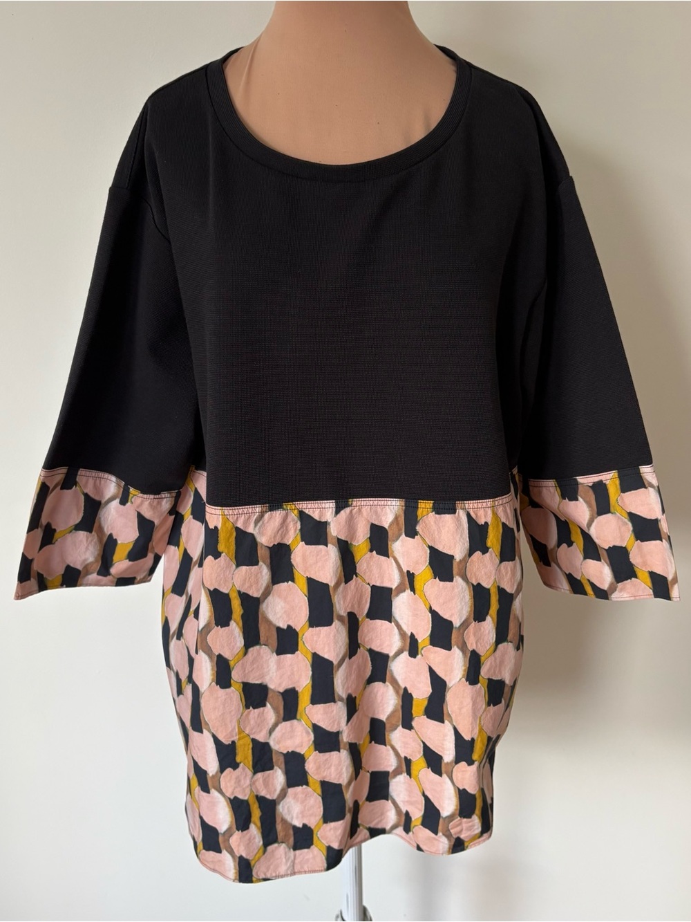 COS Colorblock Geometric Mixed-Media Black Cotton Knit Tunic Top EUC Size M
